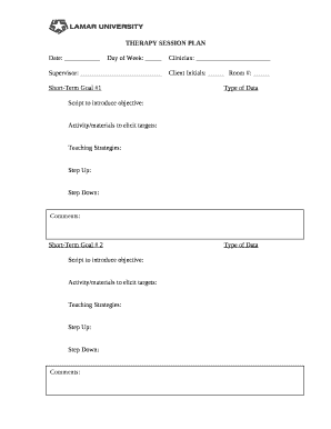 Therapy Session Plan Template  Form