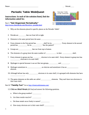Periodic Table Webquest Answer Key  Form