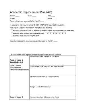 Academic Improvement Plan  Form