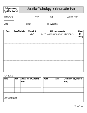 Assistive Technology Implementation Plan Sample  Form