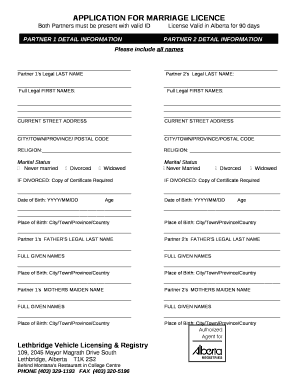 Marriage License Alberta PDF  Form