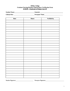 Graduate Nursing Division Clinical Hours Verification Form