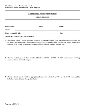 Educational Assessment Part B Example  Form