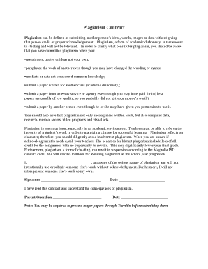 Plagiarism Contract  Form