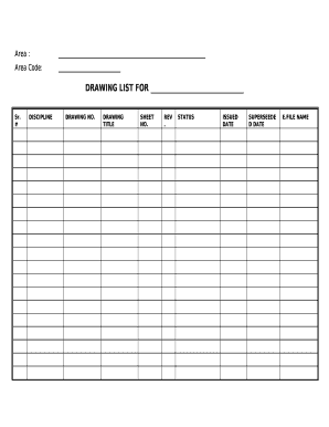 Drawing List Template  Form