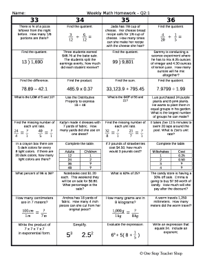 Weekly Math Review Q2 2 Answer Key  Form