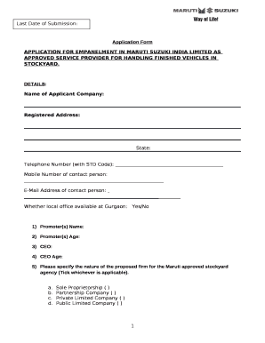 Maruti Suzuki Vendor Registration  Form