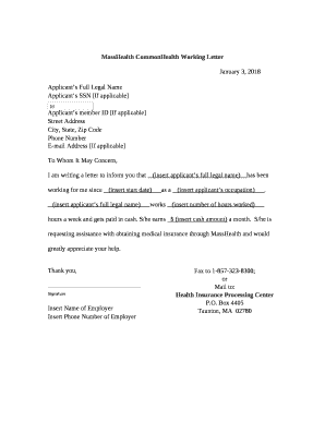 Masshealth Commonhealth Working Letter  Form