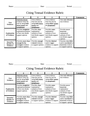Citing Evidence Rubric  Form