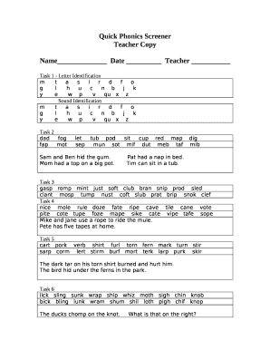 Quick Phonics Screener  Form