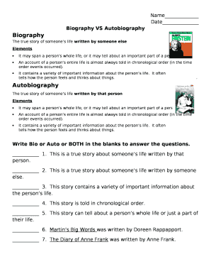 Biography Vs Autobiography Worksheet PDF  Form