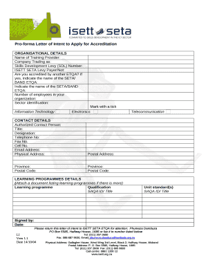 Sample Letter of Intent for Accreditation as Contractor  Form