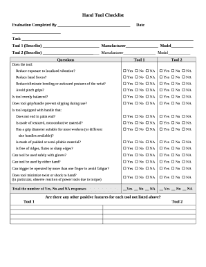 Hand Tool Tool Checklist Template  Form