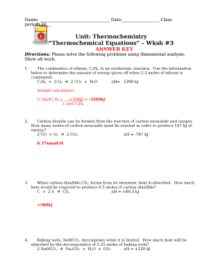 Unit Thermochemistry Thermochemical Equations Wksh 3  Form