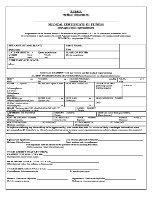  RUSSIA Medical Department MEDICAL CERTIFICATE of FITNESS 1995