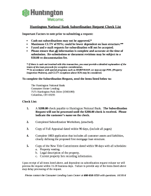 Huntington National Bank Subordination Requirements  Form
