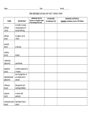 Vocabulary Note Taking Template  Form