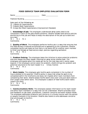 Food Service Employee Evaluation Form