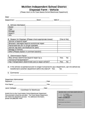 Vehicle Disposal Form