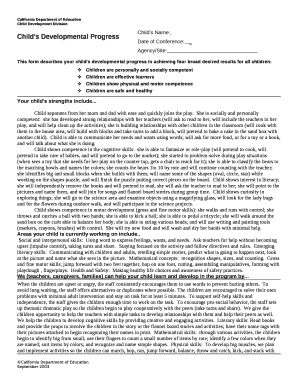 Child&#039;s Developmental Progress Example  Form