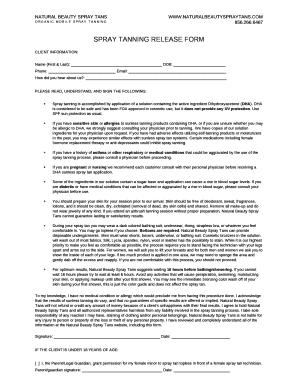 Tanning Release Form