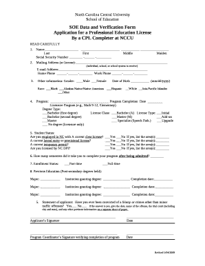 SOE Data and Verification Form