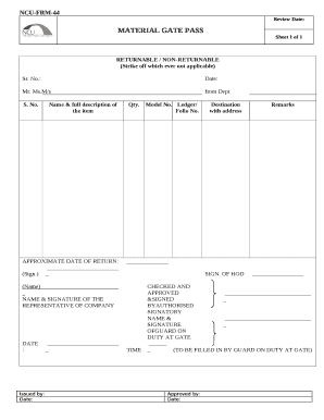 Gate Pass Format