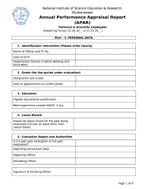 Sample of Filled Apar by Reporting Officer  Form