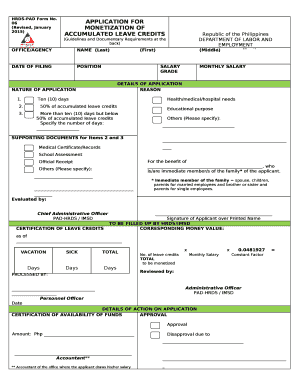 Application for Monetization of Leave Credits Form