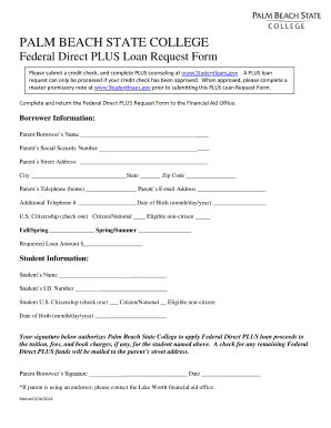 Palm Beach State Plus Loans  Form 2016