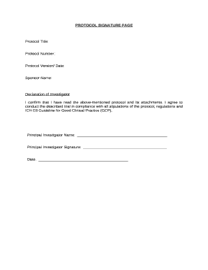 Protocol Signature Page Template  Form