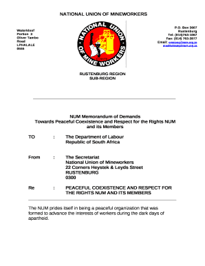 Memorandum of Demands Template  Form