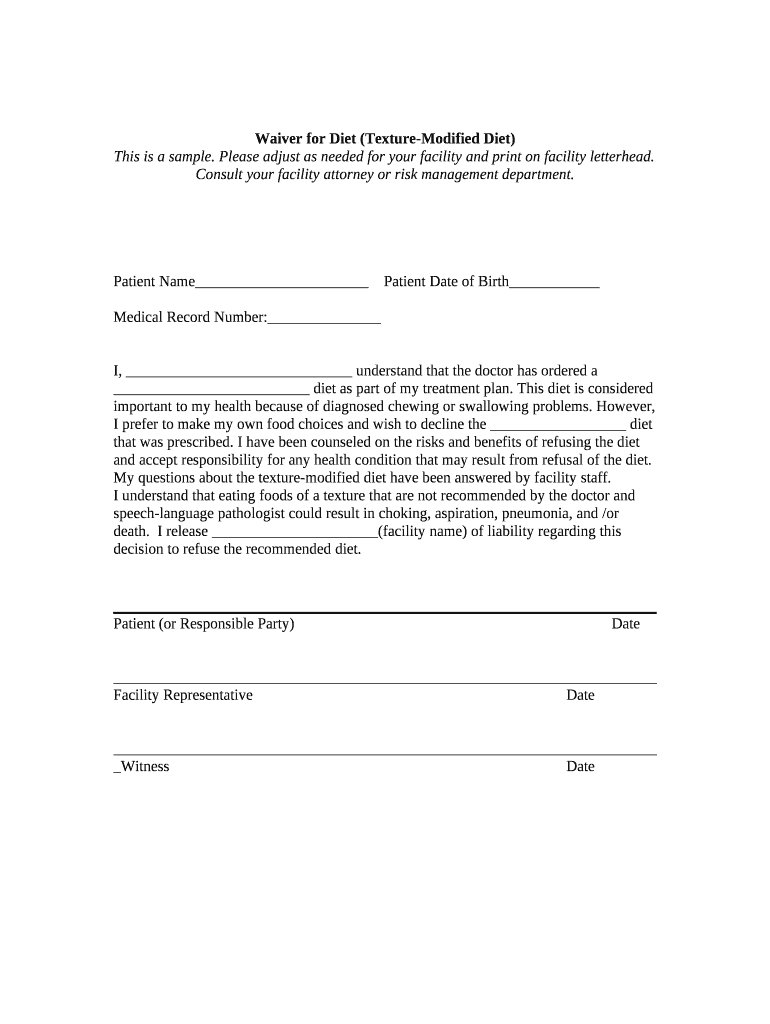 Diet Waiver Form