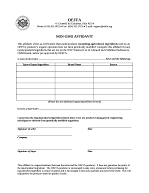 NON GMO AFFIDAVIT  Form