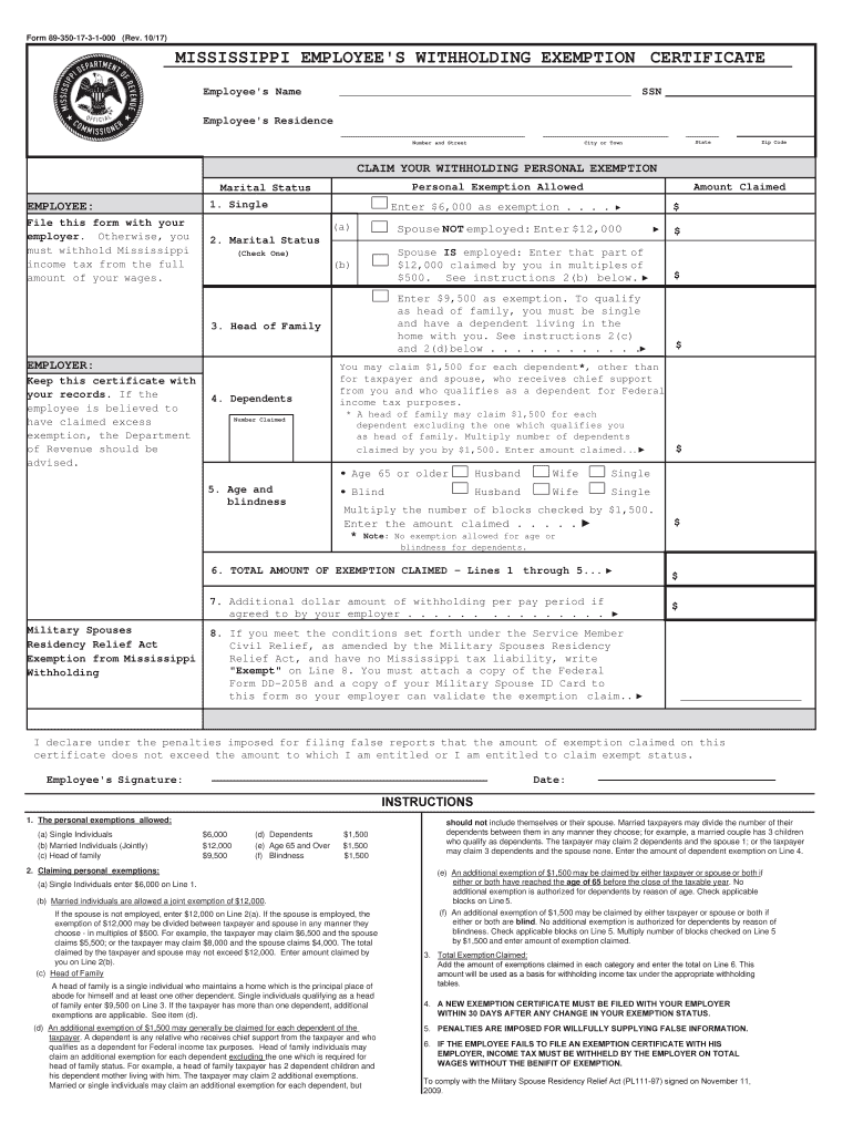  Mississippi Employee Withholding Form 2017