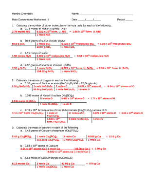 Mole Conversion Worksheet  Form