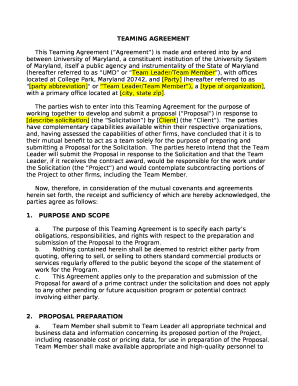 Teaming Agreement Template Word  Form