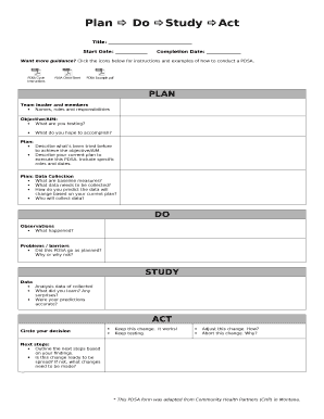 Plan Do Study Act Template  Form
