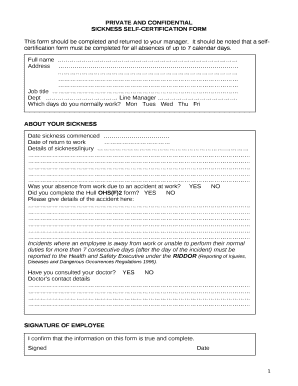 SICKNESS SELF CERTIFICATION FORM