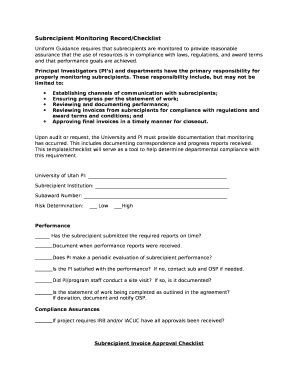 Subrecipient Monitoring RecordChecklist  Form