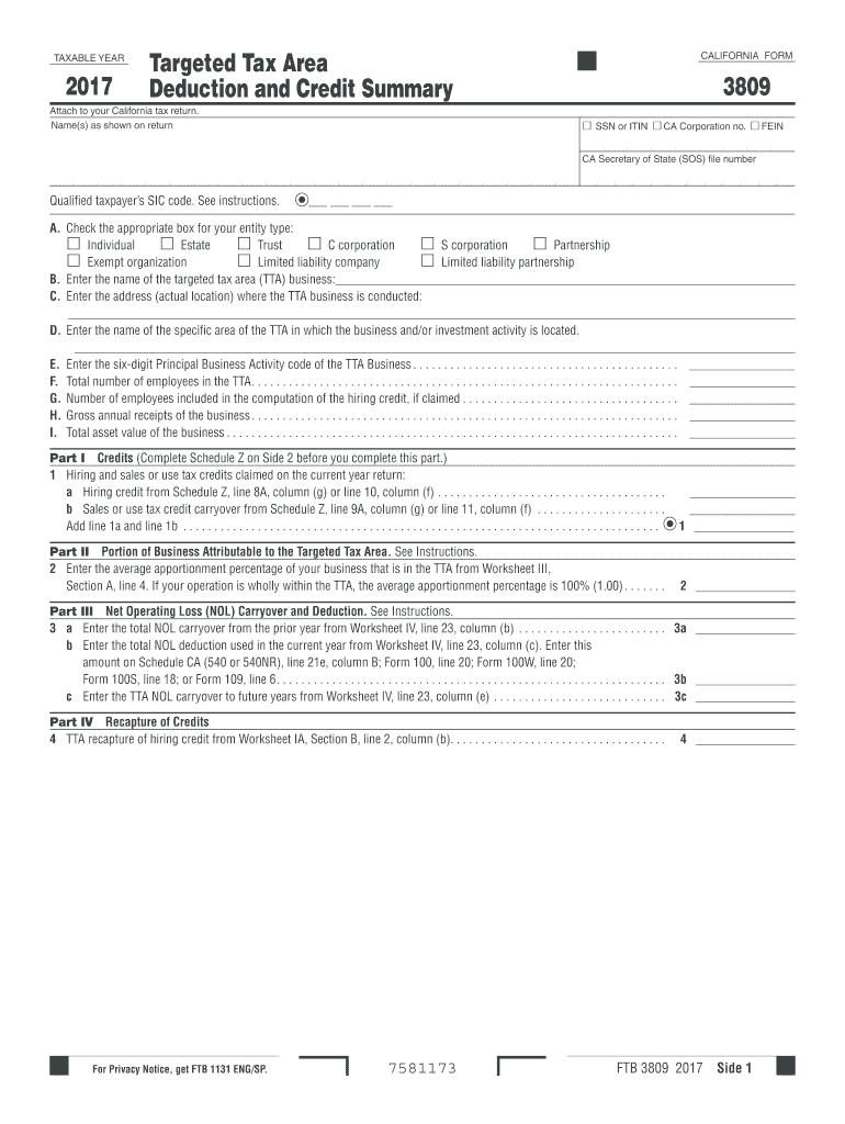  California Form 3809 2017