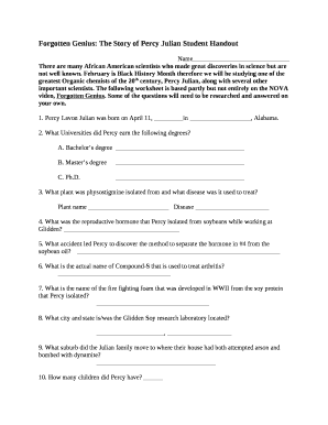 Percy Julian Forgotten Genius Worksheet Answer Key  Form