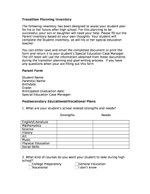Transition Planning Inventory Report Template  Form