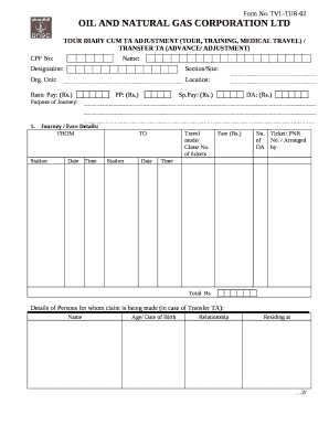 Tour Diary for Employees  Form