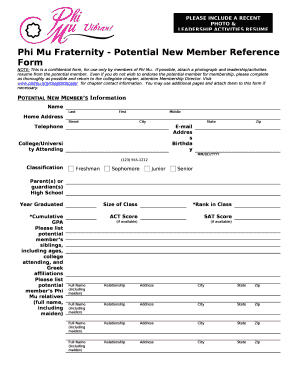 Phi Mu Recommendation Form