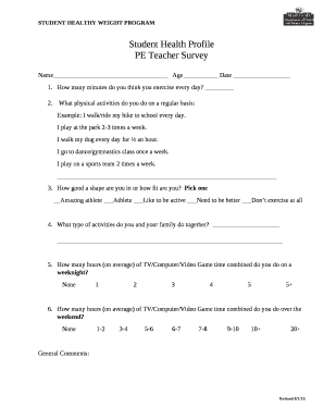 Student Health Profile Form