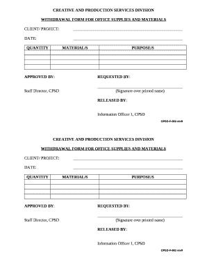 Material Withdrawal Form