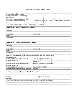 Waste Transfer Note Template  Form