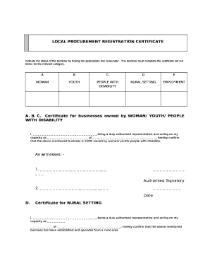 Local Procurement Registration Certificate  Form