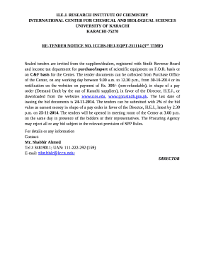 Sealed Tenders Are Invited from the Suppliersdealers, Registered with Sindh Revenue Board and Income Tax Department for Purchase  Form